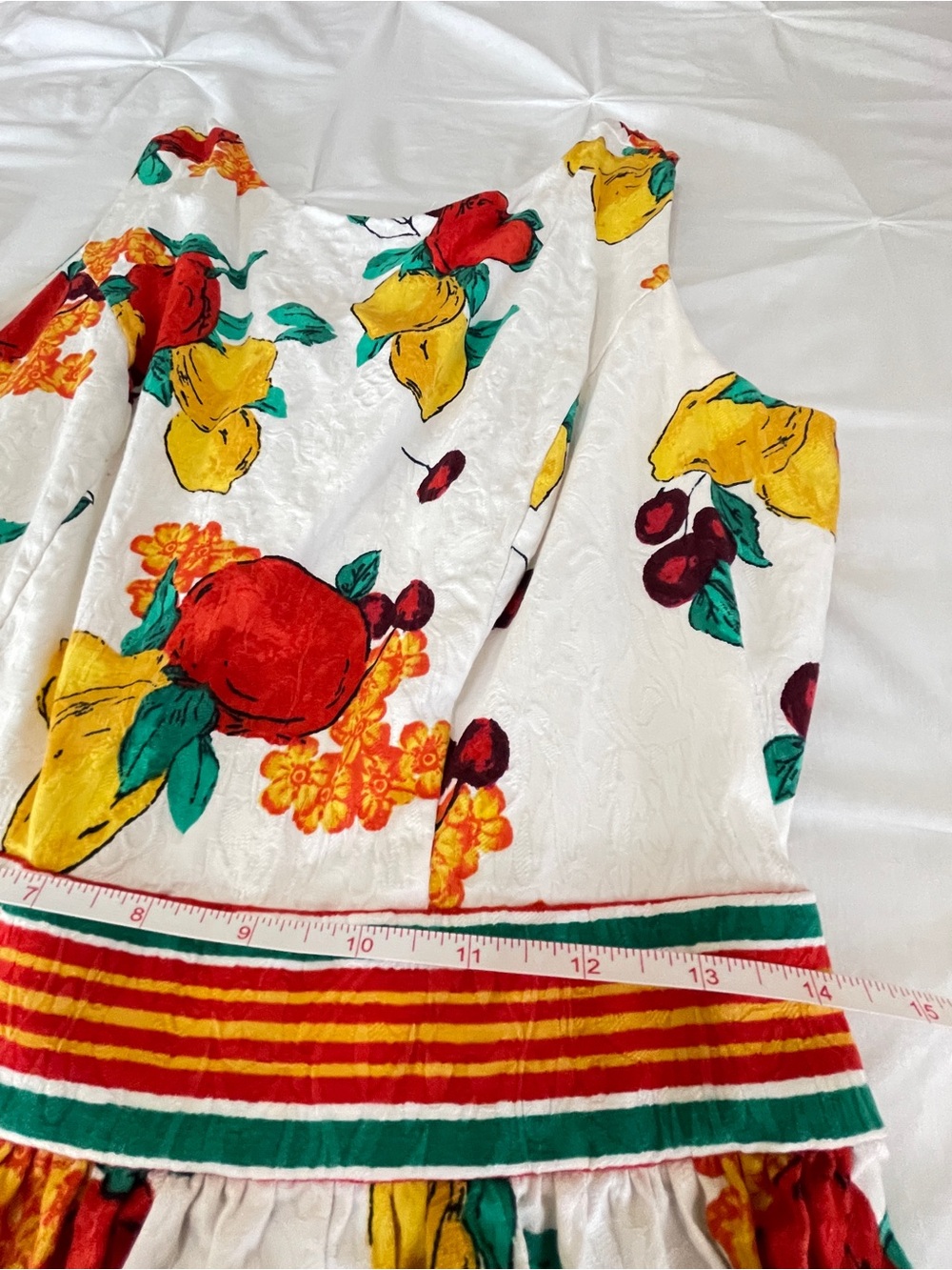 White Fruit-Print Sleeveless Fit & Flare Dress - Yellow & Red - Picture 3 of 6